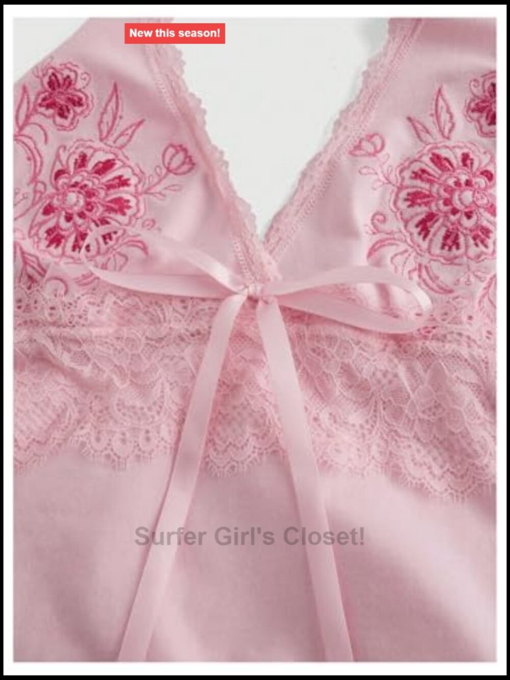 Floral Embroidery Bow Lace Trim Ruched Halter Tank Top Sleeveless Tie Back - Picture 4 of 5